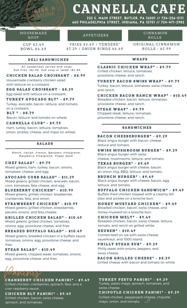 Menu | Cannella Cafe